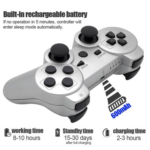  [아마존베스트]Dimrda PS3 Controller Wireless PS 3 Remote Controller Bluetooth for Sony Playstation 3 Controller Game Joystick with Charging Cables Blue + Silver