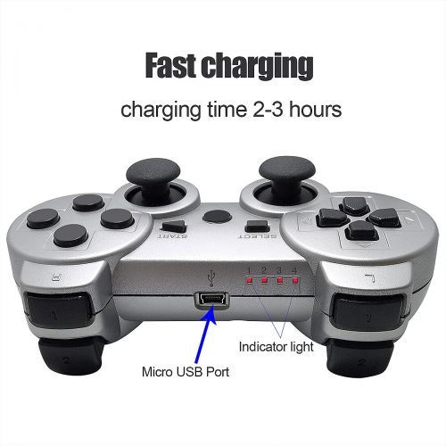  [아마존베스트]Dimrda PS3 Controller Wireless PS 3 Remote Controller Bluetooth for Sony Playstation 3 Controller Game Joystick with Charging Cables Blue + Silver