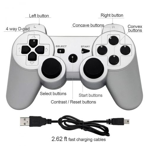  [아마존베스트]Dimrda PS3 Controller Wireless PS 3 Remote Controller Bluetooth PS3 Wireless Controller for Playstation 3 Controller Joystick with Charging Cords Silver 2 Pack