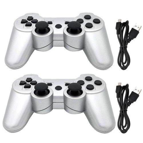  [아마존베스트]Dimrda PS3 Controller Wireless PS 3 Remote Controller Bluetooth PS3 Wireless Controller for Playstation 3 Controller Joystick with Charging Cords Silver 2 Pack