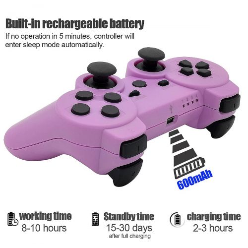  [아마존베스트]Dimrda PS3 Controller Wireless Bluetooth PS 3 Remote Controller Wireless for Playstation 3 Controller Game Joystick with Charging Cables Purple 2 Pack