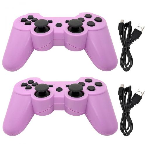  [아마존베스트]Dimrda PS3 Controller Wireless Bluetooth PS 3 Remote Controller Wireless for Playstation 3 Controller Game Joystick with Charging Cables Purple 2 Pack