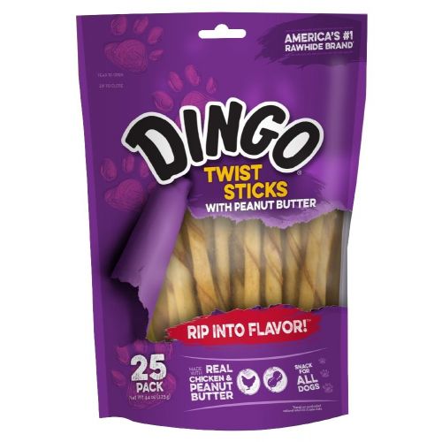  Dingo Twist Sticks with Peanut Butter, Rawhide Chew