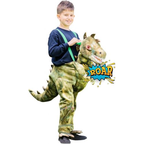  Girls Step In Ride On Light & Sound Dinosaur Jurassic Carnival Fancy Dress Costume Outfit (3-5)