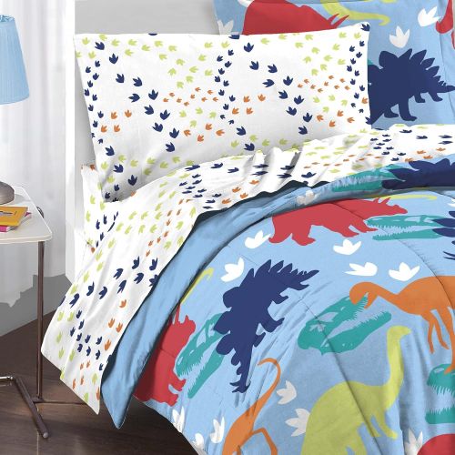  Dinosaurs Dream Factory Dinosaur Prints Boys Comforter Set, Multi-Colored, Twin