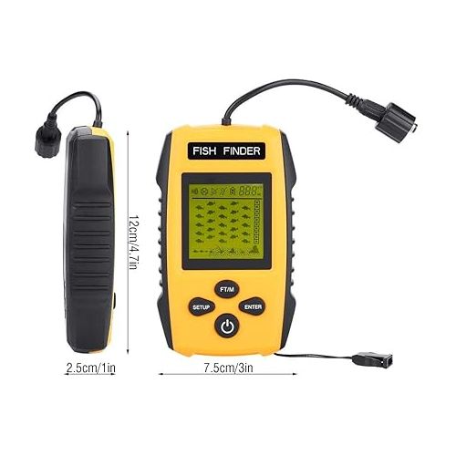  Dioche Handheld Fish Finder, Portable Fishing Kayak Fishfinder Fish Depth Finder Fishing Gear with Sonar Transducer and LCD Display, for Kayak Boat Ice Fishing