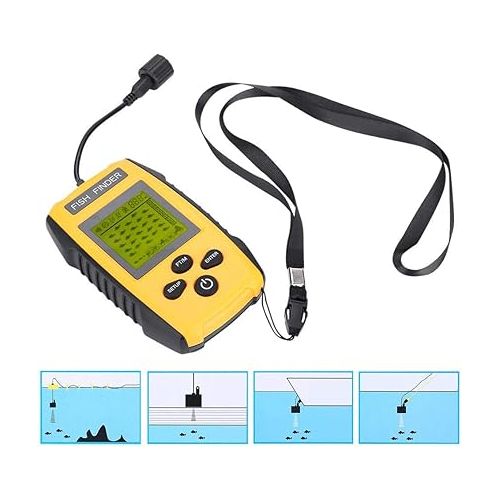  Dioche Handheld Fish Finder, Portable Fishing Kayak Fishfinder Fish Depth Finder Fishing Gear with Sonar Transducer and LCD Display, for Kayak Boat Ice Fishing