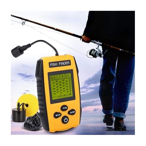  Dioche Handheld Fish Finder, Portable Fishing Kayak Fishfinder Fish Depth Finder Fishing Gear with Sonar Transducer and LCD Display, for Kayak Boat Ice Fishing