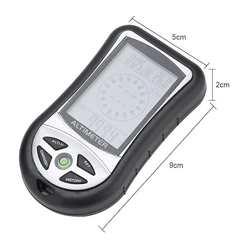  Dioche Barometer Altimeter, Multi-Function Digital Altimeter, Black Weather Forecast Hand-Hold Hiking Flashlight Altimeter for Outdoor Hiking