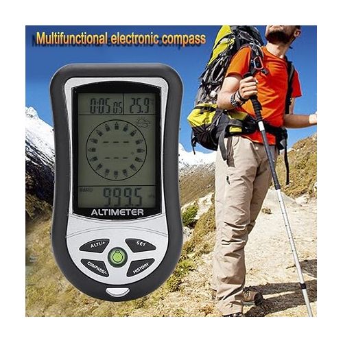  Dioche Barometer Altimeter, Multi-Function Digital Altimeter, Black Weather Forecast Hand-Hold Hiking Flashlight Altimeter for Outdoor Hiking