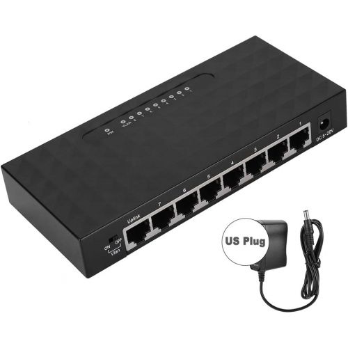  Dioche 8 Ports Hundred Meg Smart Switch , High Performance Network VLAN Hub Desktop Switch Plug and Play,Sturdy Metal Shielded Ports (Black)(us)