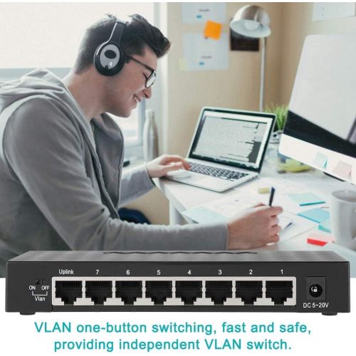  Dioche 8 Ports Hundred Meg Smart Switch , High Performance Network VLAN Hub Desktop Switch Plug and Play,Sturdy Metal Shielded Ports (Black)(us)