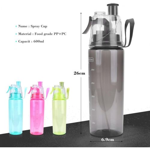  Dioche Plastic Water Bottle, 600ML Wide Mouth Portable Spray-Head Anti-Leak Water Bottle for Sports School Cycling Gym Yoga