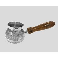 diollo 2.5 Inch Floral Brass Turkish Greek Arabic Coffee Pot Stovetop Coffee Maker Kahwa Maker Kashmiri Kahwa Kettle Tibetan Mugs 6 Oz Silver