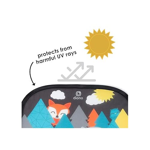  Diono Kids Character Car Window Shade 2 Pack - Cling Sunshade for Car Windows, Baby Side Window Car Sun Shades for Blocking Sun Glare, UV Rays