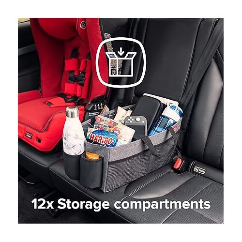  Diono Travel Pal XL Back Seat Car Organizer, 12 Compartments for Kids and Pet Toys, Insulated Drink Holder, Dividable Storage, Reinforced Carry Handles, Collapsible Car Organizer, Folds Flat, Grey