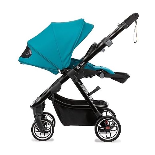  Diono Excurze Baby, Infant, Toddler Stroller, Perfect City Travel System Stroller and Car Seat Compatible, Adaptors Included Compact Fold, Narrow Ride, XL Storage Basket, Blue Turquoise