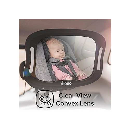  Diono Easy View XXL Baby Car Mirror with Extra Wide View, Safety Car Seat Mirror for Rear Facing Infant with 360 Rotation, LED Night Light, Wide Crystal Clear View, Shatterproof, Crash Tested