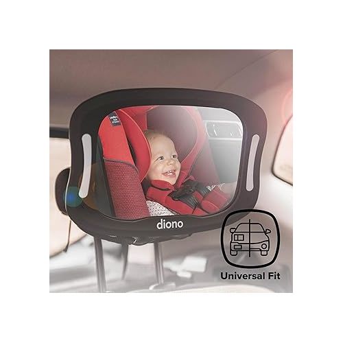  Diono Easy View XXL Baby Car Mirror with Extra Wide View, Safety Car Seat Mirror for Rear Facing Infant with 360 Rotation, LED Night Light, Wide Crystal Clear View, Shatterproof, Crash Tested