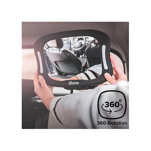  Diono Easy View XXL Baby Car Mirror with Extra Wide View, Safety Car Seat Mirror for Rear Facing Infant with 360 Rotation, LED Night Light, Wide Crystal Clear View, Shatterproof, Crash Tested