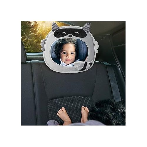  Diono Easy View Racoon Character Baby Car Mirror, Safety Car Seat Mirror for Rear Facing Infant, Fully Adjustable, Wide Crystal Clear View, Shatterproof, Crash Tested