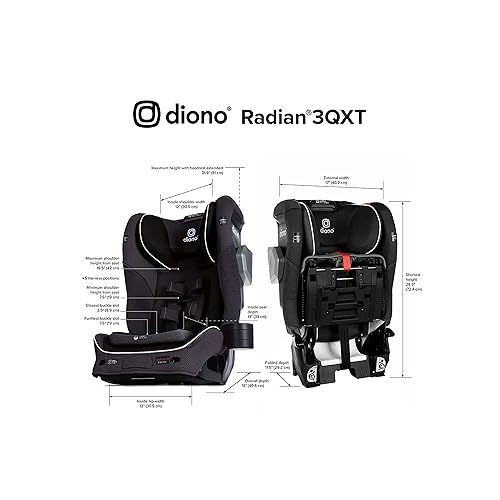  Diono Radian 3QXT 4-in-1 Rear and Forward Facing Convertible Car Seat, Safe Plus Engineering, 4 Stage Infant Protection, 10 Years 1 Car Seat, Slim Fit 3 Across, Jet Black