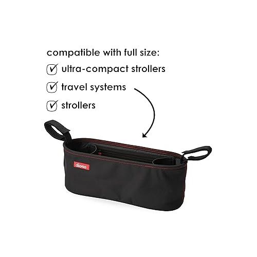  Diono Buggy Buddy Universal Stroller Organizer with Cup Holders, Secure Attachment, Zippered Pockets, Safe & Secure, Black