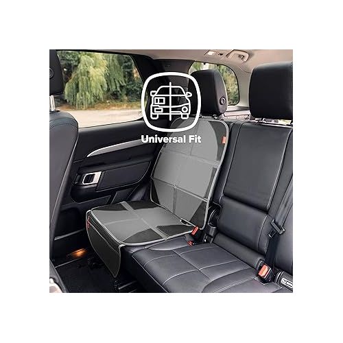  Diono Ultra Mat and Heat Sun Shield Complete Back Seat Upholstery Protection with Integrated Heatshield, Crash Tested, Water Resistant Protection, Durable, Anti-Slip, 3 Mesh Storage Pockets