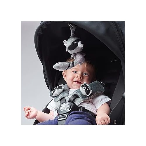  Diono Baby Racoon Character Car Seat Straps & Toy, Shoulder Pads for Baby, Infant, Toddler, 2 Pack Soft Seat Belt Cushion and Stroller Harness Covers Helps Prevent Strap Irritation