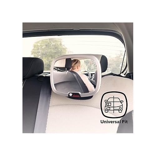  Diono Easy View Plus Baby Car Mirror with Light, Safety Car Seat Mirror for Rear Facing Infant with 360 Rotation, LED Night Light, Wide Crystal Clear View, Shatterproof, Crash Tested