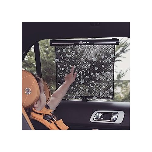 Diono Starry Night Car Window Shade for Baby, Retractable Car Sun Shade for Blocking Sun Glare, UV Rays with Glow in The Darks Stars, Black
