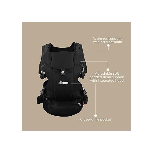  Diono Carus Complete 4-in-1 Baby Carrier with Detachable Backpack, Front Carry & Back Carry, Newborn to Toddler up to 33 lb / 15 kg, Black