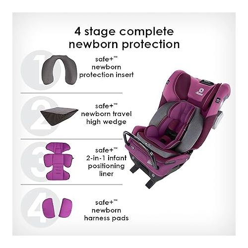  Diono Radian 3QXT 4-in-1 Rear and Forward Facing Convertible Car Seat, Safe Plus Engineering, 4 Stage Infant Protection, 10 Years 1 Car Seat, Slim Fit 3 Across, Purple Plum