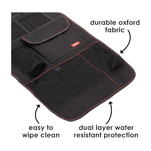  Diono Stow 'n Go Car Back Seat Organizer for Kids, Kick Mat Back Seat Protector, with 7 Storage Pockets, 2 Drinks Holders, Water Resistant, Durable Material, Black , 18x10x9 Inch (Pack of 1)