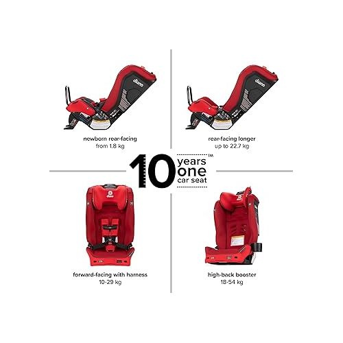  Diono Radian 3RXT SafePlus, 4-in-1 Convertible Car Seat, Rear and Forward Facing, SafePlus Engineering, 3 Stage Infant Protection, 10 Years 1 Car Seat, Slim Fit 3 Across, Red Cherry