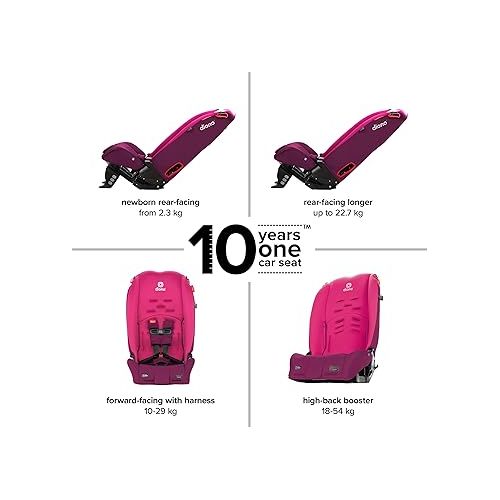  Diono Radian 3R, 3-in-1 Convertible Car Seat, Rear Facing & Forward Facing, 10 Years 1 Car Seat, Slim Fit 3 Across, Pink Blossom