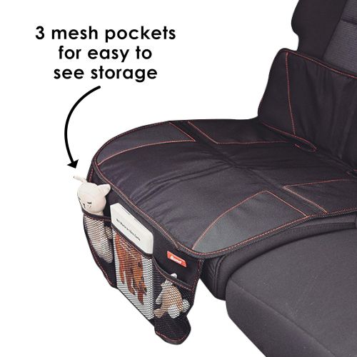  Diono Super Mat Car Seat Protector For Under Car Seat, Crash Tested With Thick Padding and Non Slip Backing For Durable, Water Resistant Protection, Includes 3 Mesh Storage Pockets