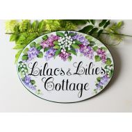 /DipintoAdArte Lilacs Cottage Personalized House Sign, Personalized sign, Custom sign, Outdoor custom sign, Custom name sign, Personalized sign for home