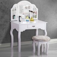 Directsale92 .Vanity Set Makeup Dressing Tables w/ 3 Mirrors Drawer and Stool Woman Girl Gift