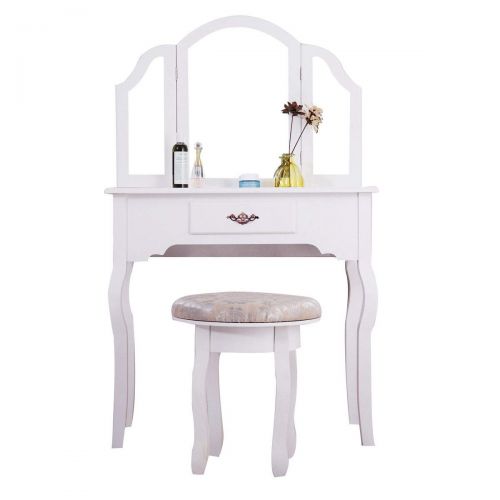  Directsale92 .Vanity Set Makeup Dressing Tables w/ 3 Mirrors Drawer and Stool Woman Girl Gift