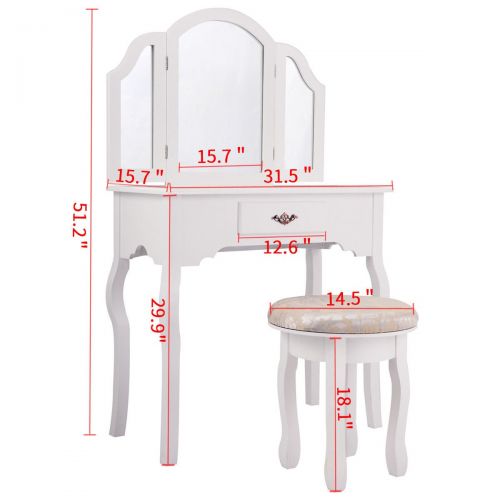  Directsale92 .Vanity Set Makeup Dressing Tables w/ 3 Mirrors Drawer and Stool Woman Girl Gift