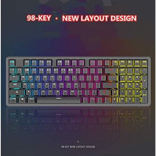  Dirkshop Mechanical Gaming Keyboard Compact 98 Key Mechanical Computer Keyboard -USB Connection Multi-Color Rainbow programmable RGB with Blue Switches,for Windows PC Gamers