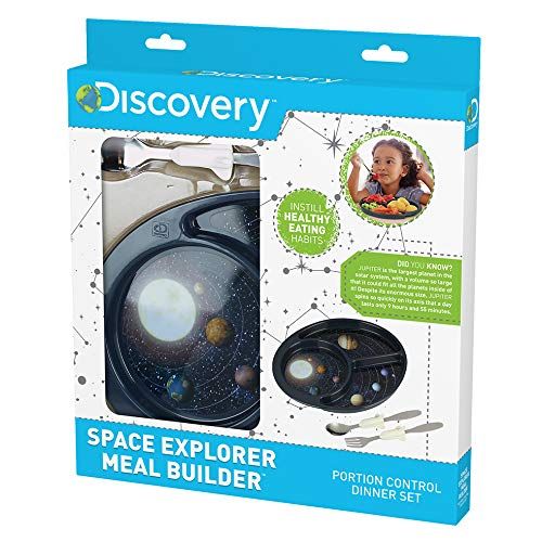  Discovery Earth Mover Meal Builder - 3 Piece Set for Kids & Toddlers - Cosmos Themed Plate, Fork & Spoon - Perfect for All Meals & Snacks - Promotes Portion Control - Dishwasher &