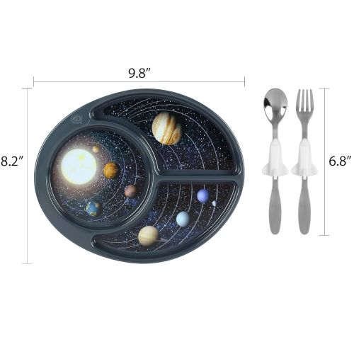  Discovery Earth Mover Meal Builder - 3 Piece Set for Kids & Toddlers - Cosmos Themed Plate, Fork & Spoon - Perfect for All Meals & Snacks - Promotes Portion Control - Dishwasher &