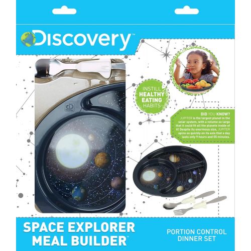  Discovery Earth Mover Meal Builder - 3 Piece Set for Kids & Toddlers - Cosmos Themed Plate, Fork & Spoon - Perfect for All Meals & Snacks - Promotes Portion Control - Dishwasher &