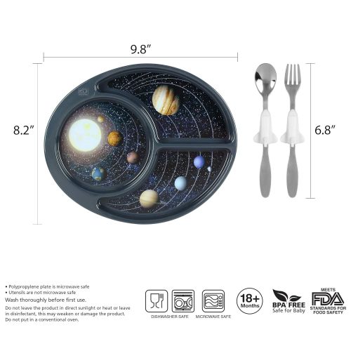  Discovery Earth Mover Meal Builder - 3 Piece Set for Kids & Toddlers - Cosmos Themed Plate, Fork & Spoon - Perfect for All Meals & Snacks - Promotes Portion Control - Dishwasher &