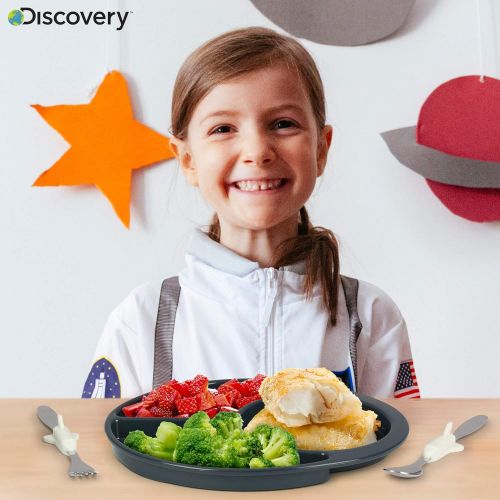  Discovery Earth Mover Meal Builder - 3 Piece Set for Kids & Toddlers - Cosmos Themed Plate, Fork & Spoon - Perfect for All Meals & Snacks - Promotes Portion Control - Dishwasher &