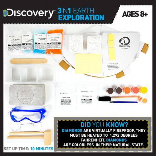  Discovery 3-In-1 Earth Exploration Stem Science Kit by Horizon Group Usa, Grow Colorful Crystals, Excavate & Dig 11 Real Gemstones, Build & Color Your Own Glowing Volcano