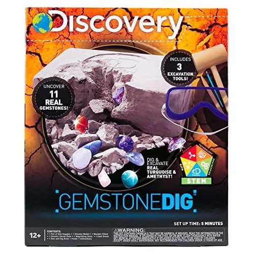  [아마존베스트]Discovery Kids Gemstone Dig Stem Science Kit by Horizon Group USA, Excavate, Dig & Reveal 11 Real Gemstones, Includes Goggles, Excavation Tools, Streak Plate, Magnifying Glass & Mo