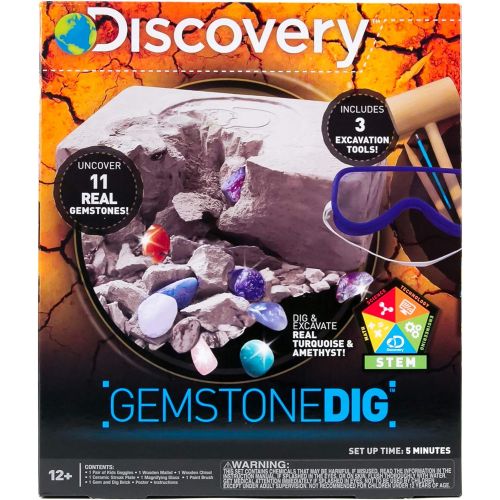  [아마존베스트]Discovery Kids Gemstone Dig Stem Science Kit by Horizon Group USA, Excavate, Dig & Reveal 11 Real Gemstones, Includes Goggles, Excavation Tools, Streak Plate, Magnifying Glass & Mo